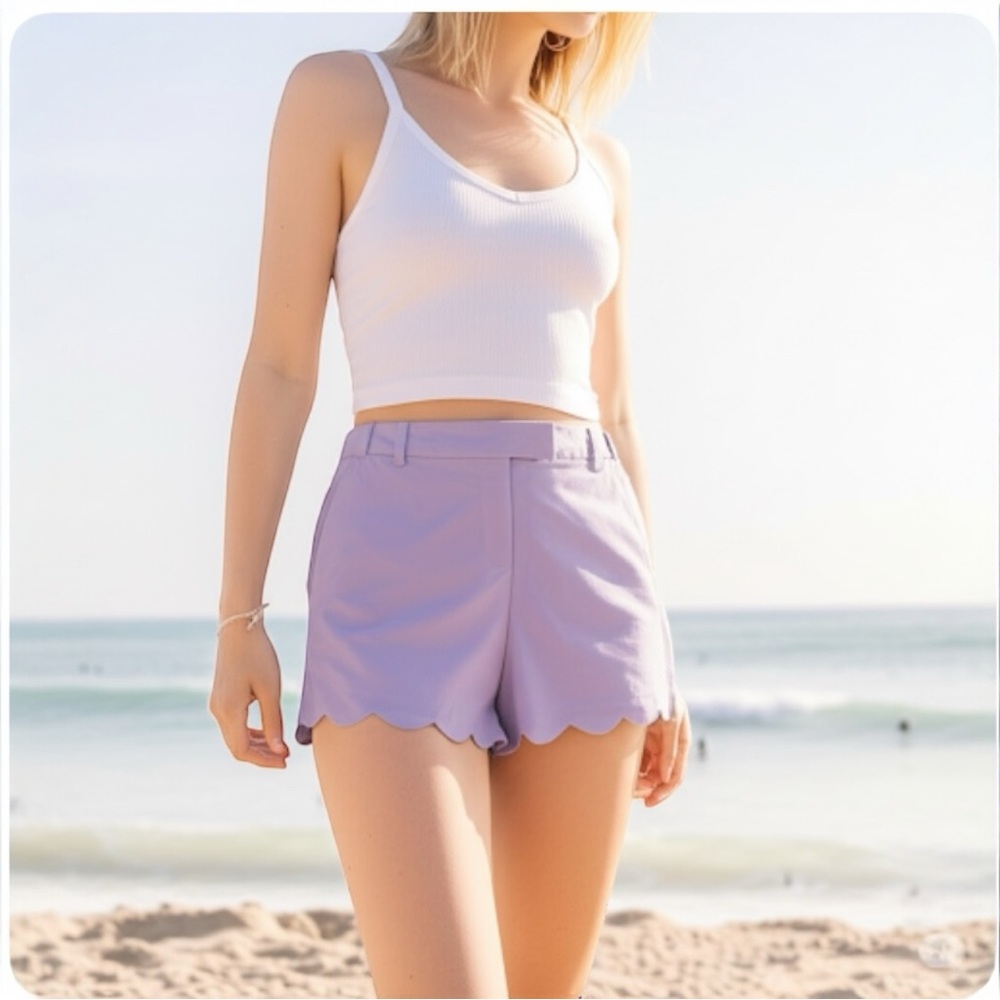 J.Crew Factory Lilac Scalloped Hem Linen Cotton Shorts - Size 6